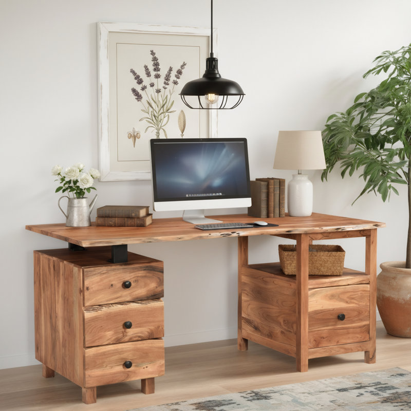 Bureau en bois massif Finneytown, Châtaignier