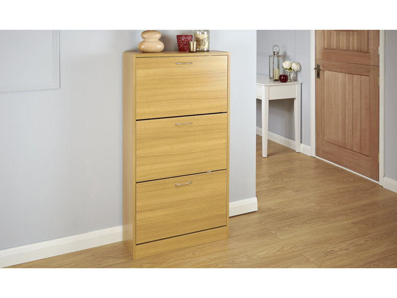 18 Pair Shoe Storage Cabinet, Oak