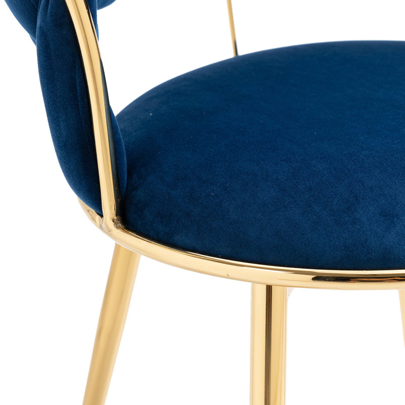 Navy Velvet Upholstered Side Chair with Gold Metal Legs