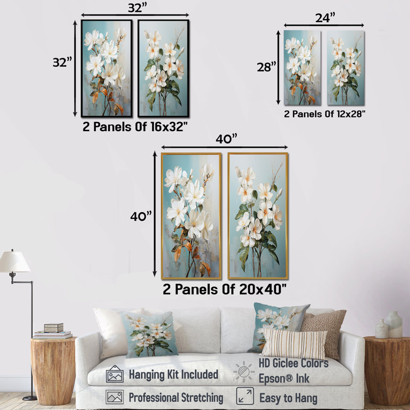 Plumeria Harmony Bouquet - Ensemble de salon mural 2 pièces Plumeria, Cadre flottant noir, H 28 po x l 25 po