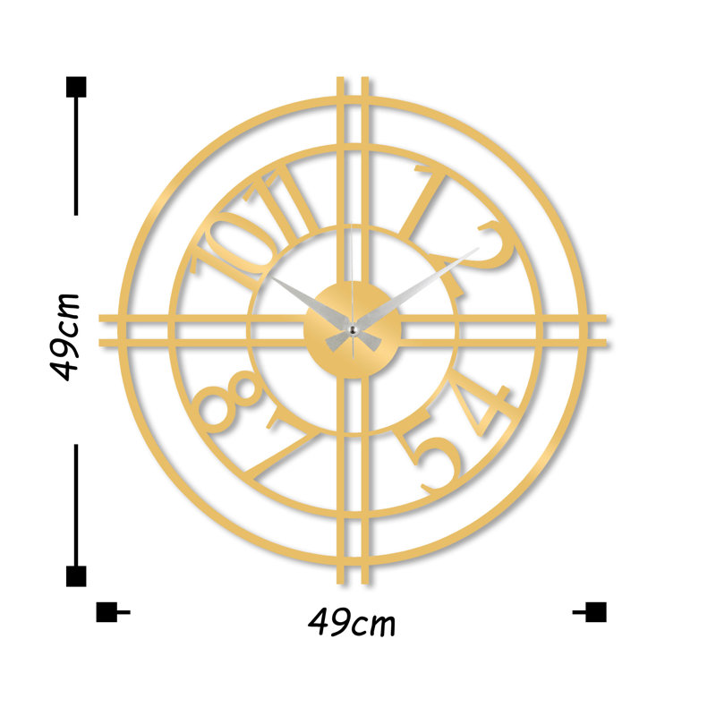 Elegant Decorative Metal Wall Clock, Gold Finish, 19.3 x 19.3 Inches | 100% Metal Construction, Thickness: 0.06 Inches | Silent Mechanism, Easy Wall Hanging, Perfect for Home Décor & Office Spaces, Battery Operated