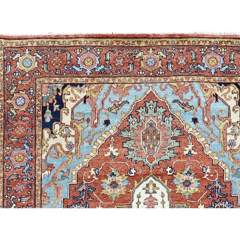 Hand Knotted Wool Area Rug in Red, Rectangle 4' x 6'