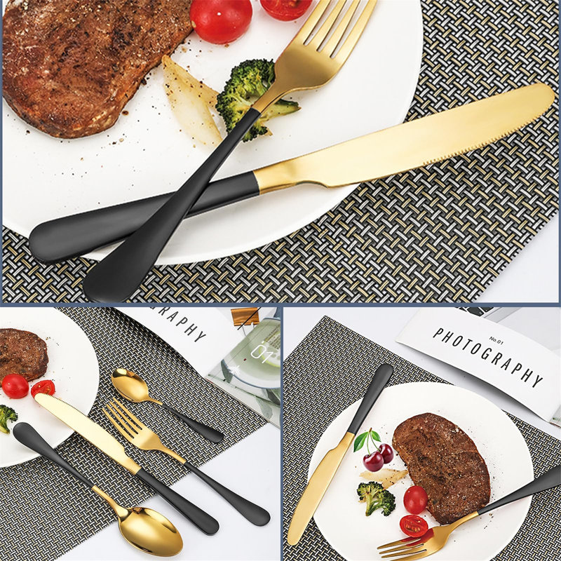 Piece Steel Wood Stainless Steel Hostess Set, Black