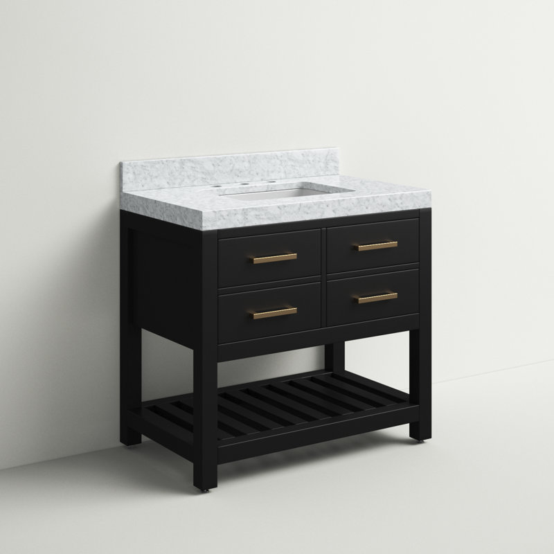 Ensemble de meuble-lavabo simple 36 po Carrie, Onyx noir | Or brossé