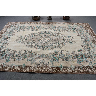 Tapis turc rétro fabriqué à la main à motif floral antique pour le salon brun / beige