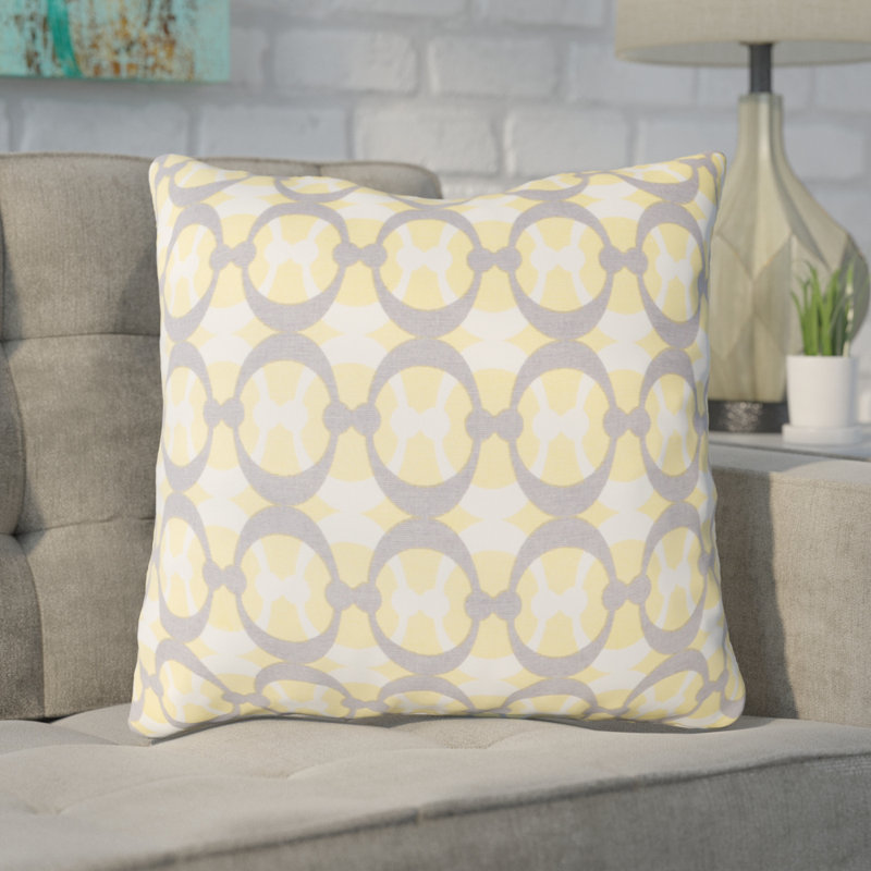 Lina Geometric Cotton Throw Pillow, 20" H x 20" W x 4" D, Butter / Gray / White