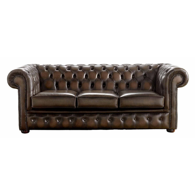  3 Seat Chesterfield Sofa In Antique Leather, Antique Brown