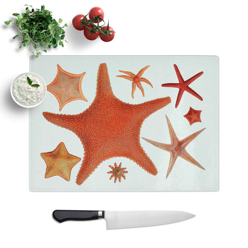 Tempered Glass Assortment of Starfish Chopping Board, 28.5 cm W x 20 cm L