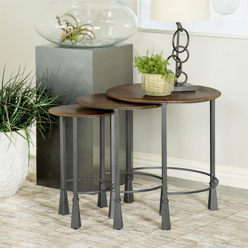 Table contemporaine - Tables gigognes en bois de manguier et bronze industriel