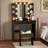 Fluted Makeup Vanity Desk With 10 Hollywood Bulbs, Charging Station, 2 Drawers, 4 Open Shelves, Hairdryer Holder And Storage Stool
