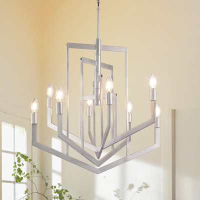 Chandelier,8-Light Geometric Pendant Light Fixtures,Rustic Industrial Farmhouse Entryway Light Fixture,Large Foyer Chandeliers For High Ceilings,For Kitchen Island,Staircase,Hallway