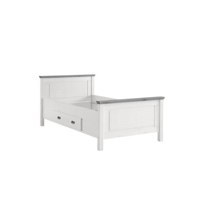 Solid Wood Storage Bed, 100 x 200 cm, White/Grey