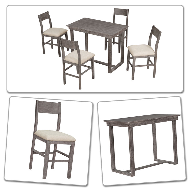 Ensemble de table de salle à manger Jourki avec pieds rectangulaires et quatre chaises de salle à manger rembourrées, Gris