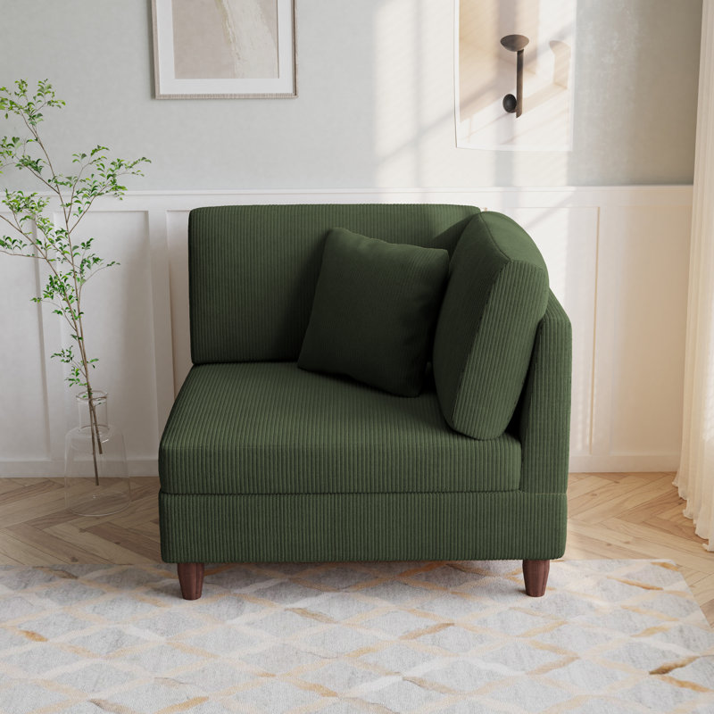 Fauteuil rembourré en velours côtelé avec dossier rembourré, module de fauteuil simple avec accoudoirs pour canapé modulaire