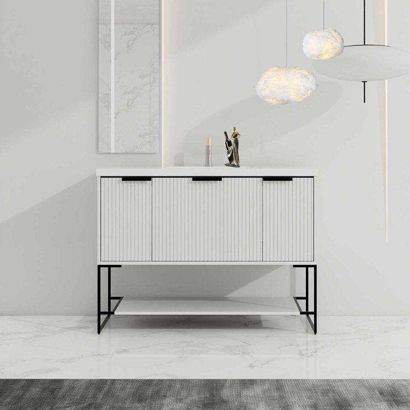 Meuble-lavabo sur pied simple 47,2 po avec plateau en résine Minkley, Blanc