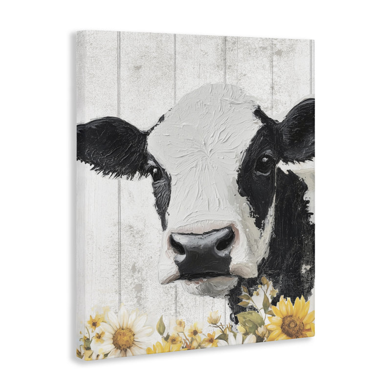 Vache et toile de tournesols, conception par Christine Simpson Art, H 48 po x l 36 po