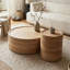 Table basse ronde de 31,5 po avec grain de bois naturel pour le salon, table basse à tambour rond pour le salon, sans assemblage