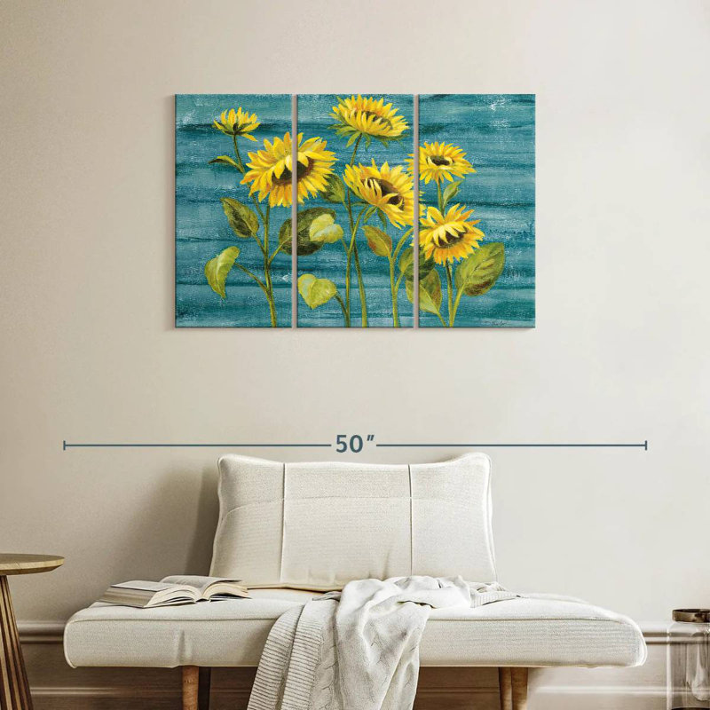 Harnek Cottage Sunflowers Teal, 24" H x 38" W