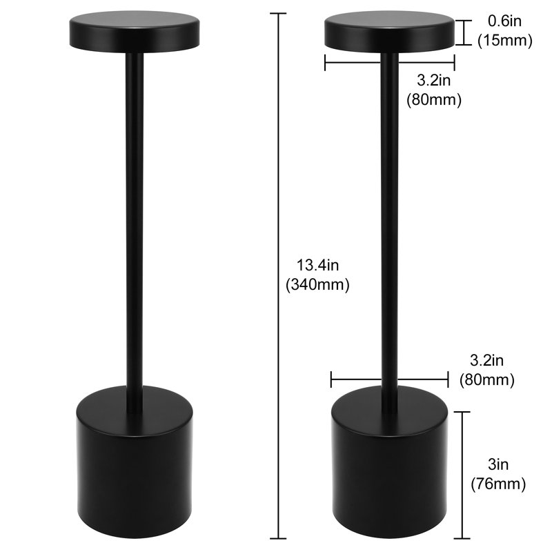 Cordless Table Lamp Touch Rechargeable Desk Lamps 2700K/4000K/5000K, Black, 13" H x 3.14" W x 3.14" D