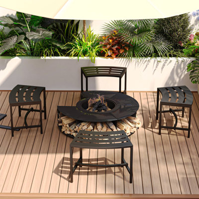 Black Outdoor Iron Fire Pit Bench (Set Of 4) by Hokku Designs