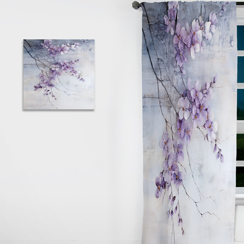 Purple Minimalism Violets - Violets Blackout Floral Curtain - 1 Panel, 52" W x 63" L