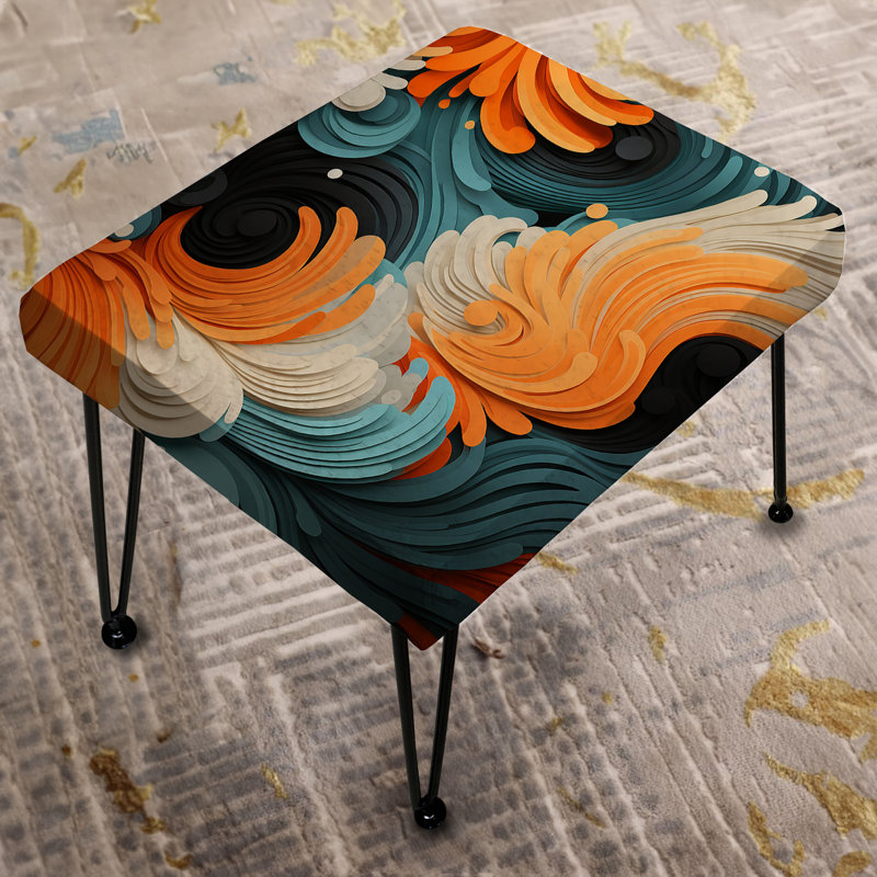 Orange And Teal Abstract Waves - Abstract Rectangle Ottoman