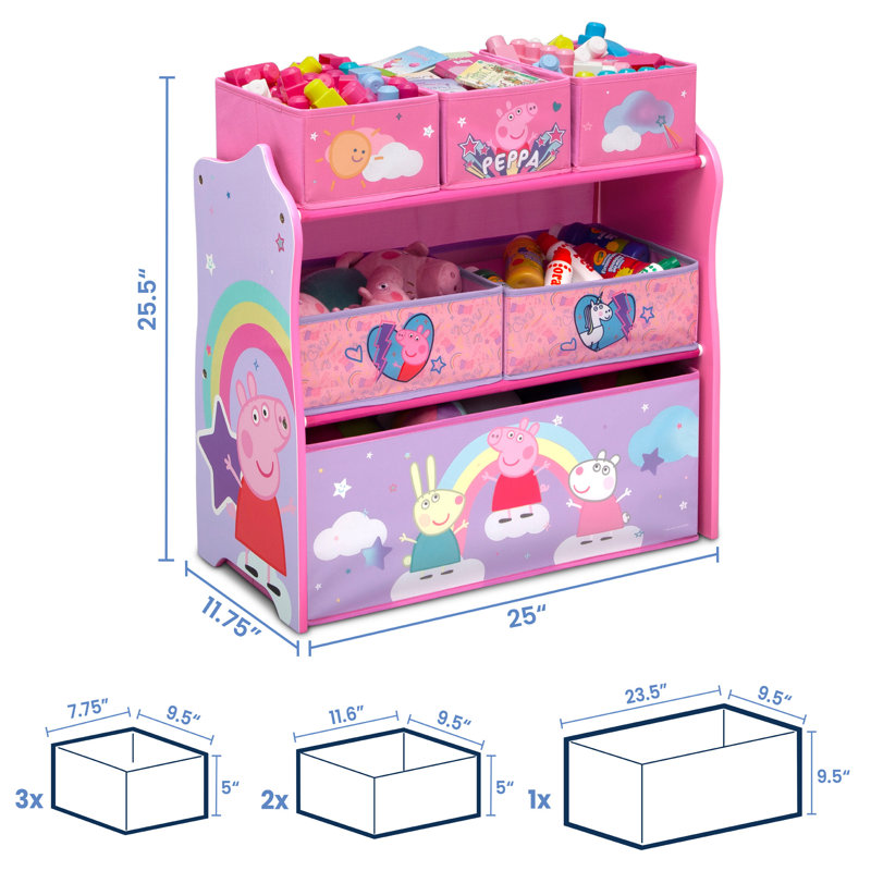 Peppa Pig Pink Wooden Stackable Toy Organizer with Fabric Bins