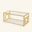 Table basse en verre de luxe moderne avec structure en métal, table basse rectangulaire avec tablette de rangement inférieure, table de centre Art déco pour le salon-730787159