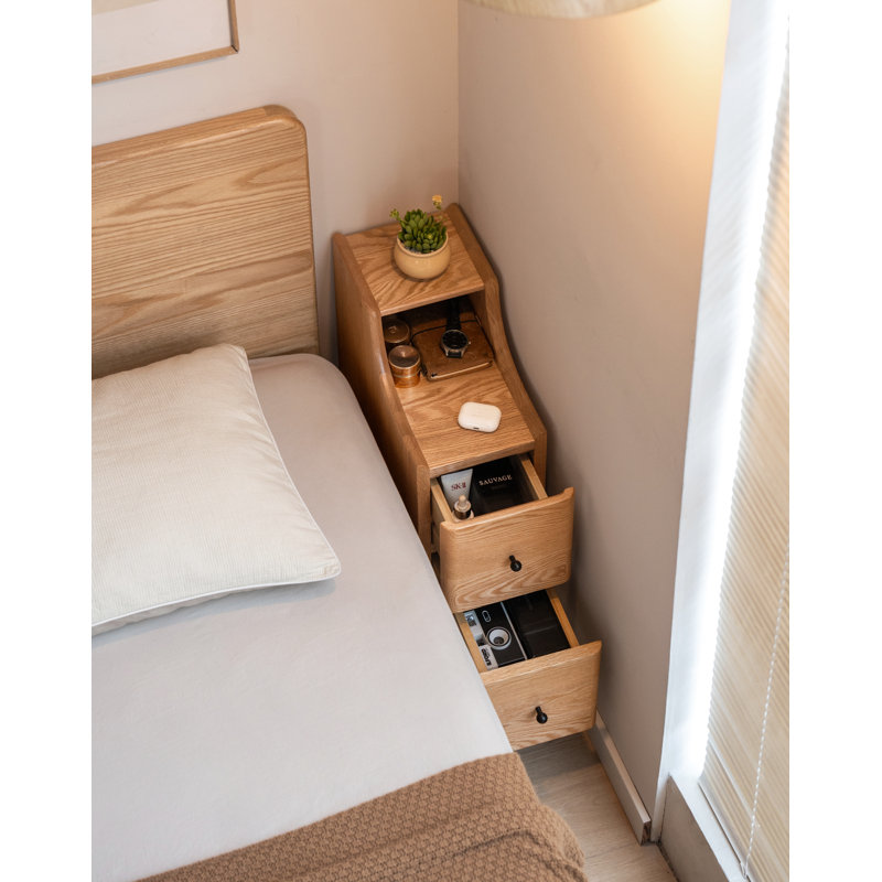 Tables de chevet étroites en chêne massif, Ensemble de 2, H 24,41 po x l 15,75 po x P 7,87 po 