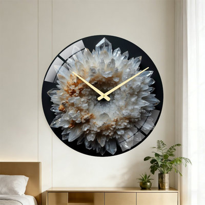 Natural White Quartz Crystal Geode Decorative Home Accent Art - 24‘’ Modern Glass Wall Clock
