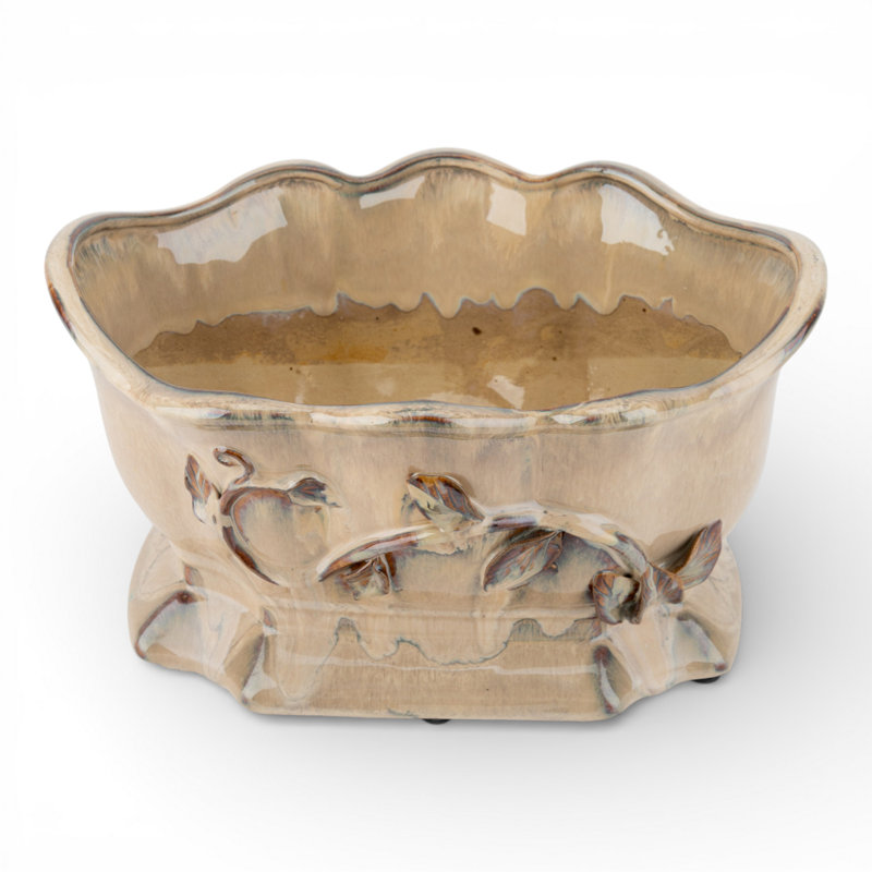 Cream Ceramic Planter With Scalloped Rim