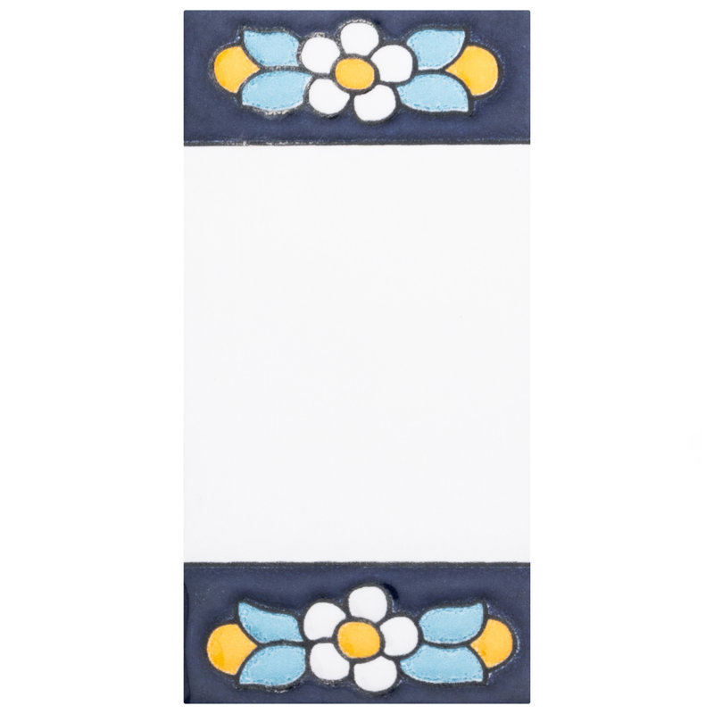 Sevillano 2.13" x 4.38" Ceramic Floral Address Decorative Wall Tile in White/Blue