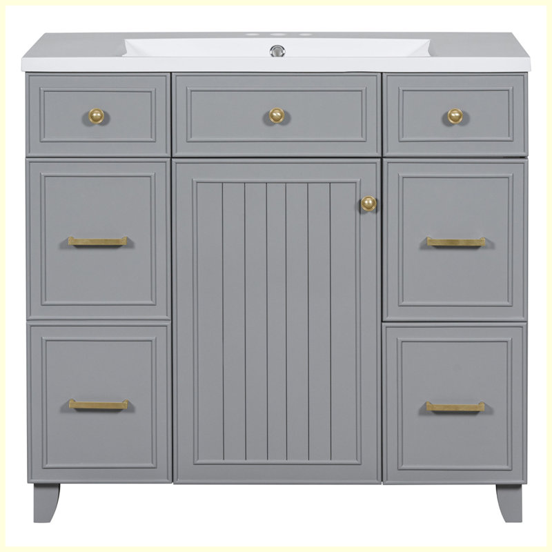 Modern Bathroom Vanity Cabinet with Sink Top Combo Set, Gray