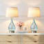 Lampes de table en verre de style côtier, 66 cm (26 po), lampes de chevet avec chargement USB et abat-jour en lin (paquet de 2)