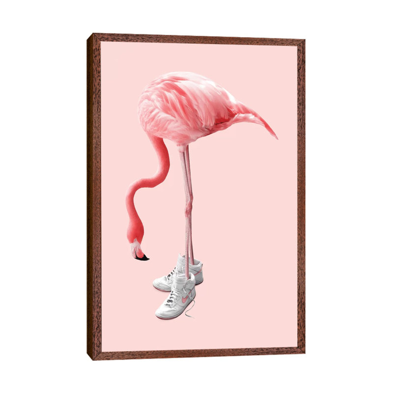 Sneaker Flamingo - Wrapped Canvas Print, Classic Brown Wood Framed, 101.6 cm H x 66.04 cm W