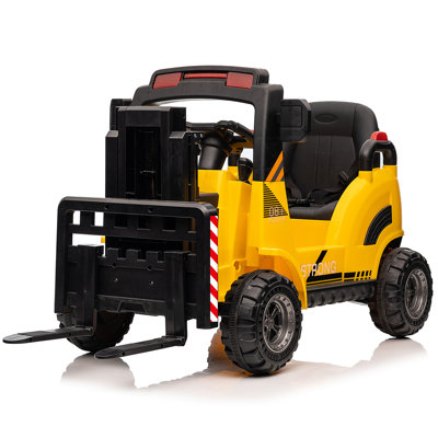 Chariot élévateur électrique pour enfant 12V avec télécommande, fourche relevable, palette amovible, musique et USB