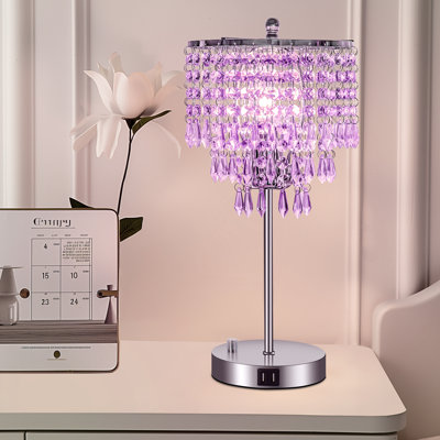 3-Way Dimmable Crystal Desk Lamp With Dual USB Ports