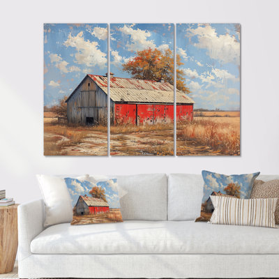 Red Grey Summer Barn Breeze " Red Grey Summer Barn Breeze " 3 - Pieces