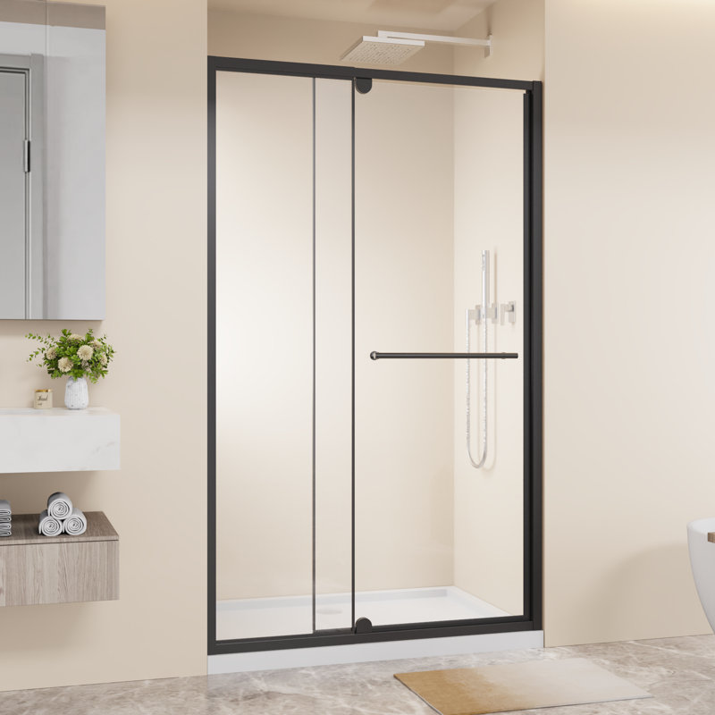 Porte de douche pivotante en verre trempé avec poignée en acier inoxydable l 44 à 48 po x H 72 po Brecken