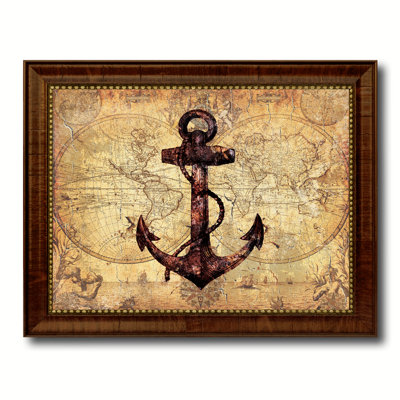 Anchor Nautical Vintage Map - Reproduction d'art textuel sur toile encadrée