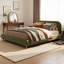 Lit plateforme capitonné Bento California King avec tête de lit incurvée en velours, design minimaliste moderne, cadre épais rembourré, pieds en bois massif, sommier non requis, capacité de 363 kg, montage facile