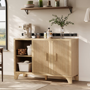 Gouun Mid Century Modern Fluted Buffet Cabinet With Storage, Accent Sideboard And Credenza Storage Cabinet With Doors, Wood Coffee Bar Console For Kitchen, Living Room ( 47.2" 3-Door)