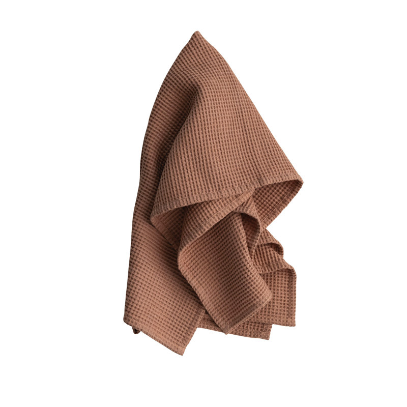 Serviette de thé surdimensionnée en lin tissé et coton gaufré avec boucle pour la salle à manger et la cuisine, Terre cuite