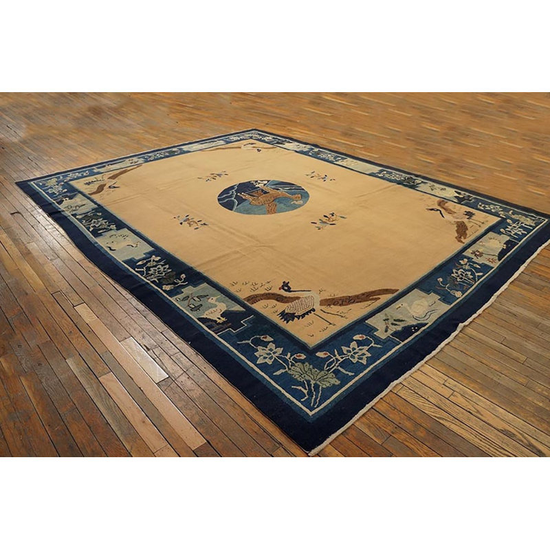 Knotted Antique Ivory 1920s Wool Room Size Chinese - Peking Rectangle Rug