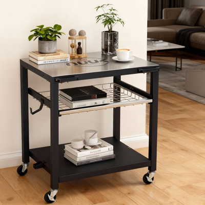 Table de four à pizza en acier inoxydable 30 po x 24 po, chariot de four à pizza à 3 niveaux avec roulettes, station de préparation pour barbecue et cuisine extérieure