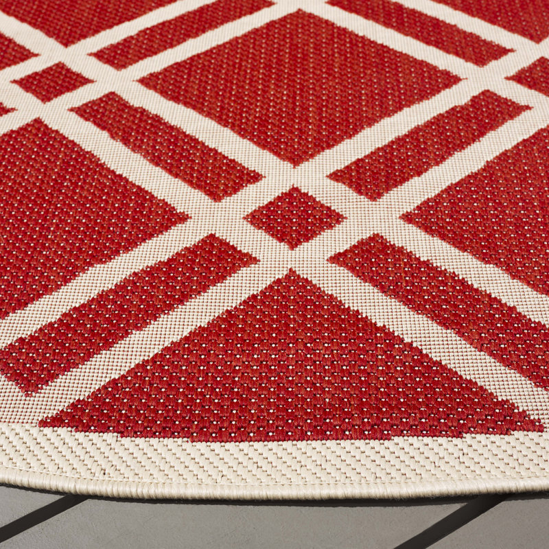 Tapis d'intérieur / extérieur à motif géométrique Hansotto Performance, Rond 7 pi 1 po