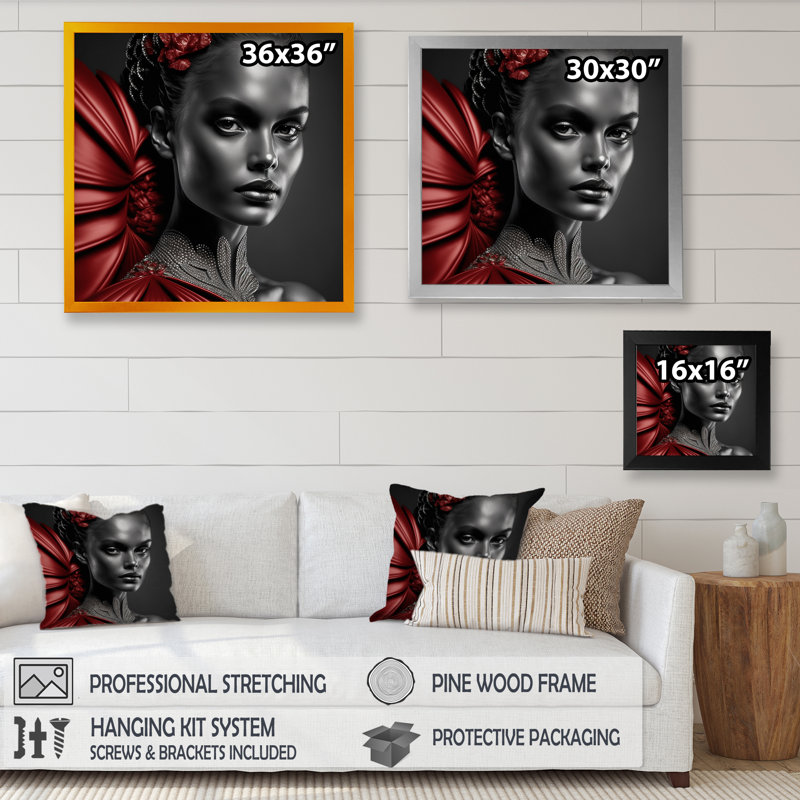 «Vintage Red Mystery I», reproduction sur toile, Cadre photo noir, H 16 po x l 16 po x P 1 po