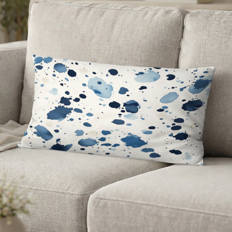 Coussin décoratif abstrait - Coussin bleu et crème, H 12 po x l 20 po