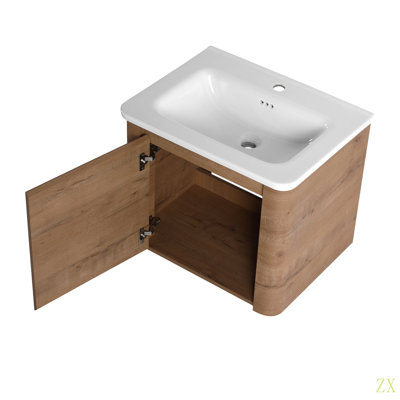 24'' Wall-Mounted Bathroom Vanity With  Ceramic Sink & 1-Soft-Close Door, KD-Packing, Plywood