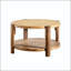 Table basse ronde avec rangement à 2 niveaux et pieds en bois massif